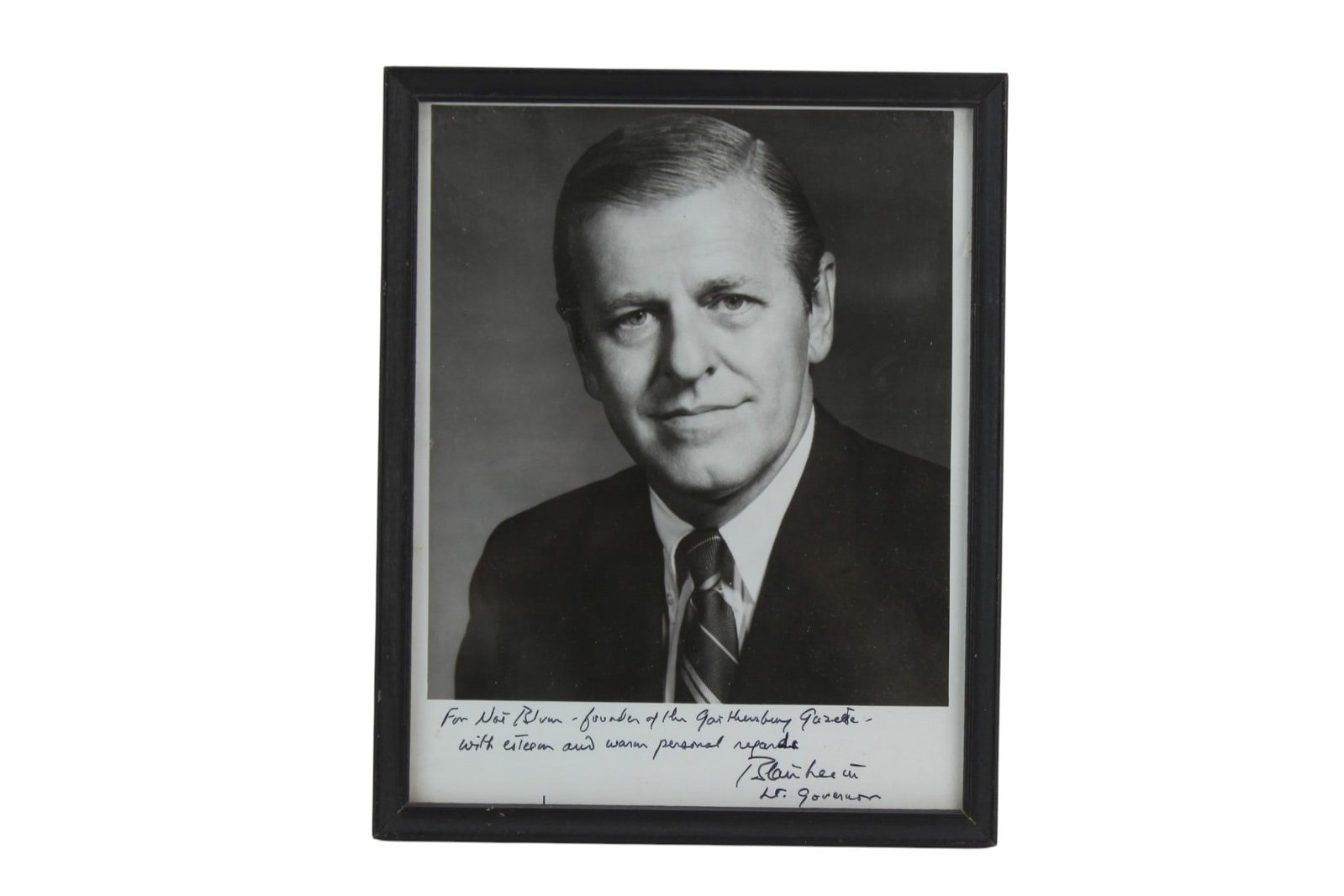Signed Blair Lee III Photograph: Black-and-white photograph of Francis Preston Blair Lee III (May 19, 1916 ? October 25, 1985), who was an American politician who served as the second lieutenant governor of Maryland from 1971 to
