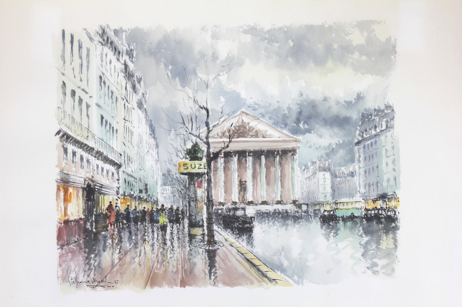 Stephane Wrobel, Paris National Assembly Bld. W/C: Stephane Wrobel (1927-2007, French). Framed watercolor depicts the street scene by Paris National Assembly building. Signed ll. . The painting measures Approx. 13 1/2 X 17 1/2 in. The frame measures