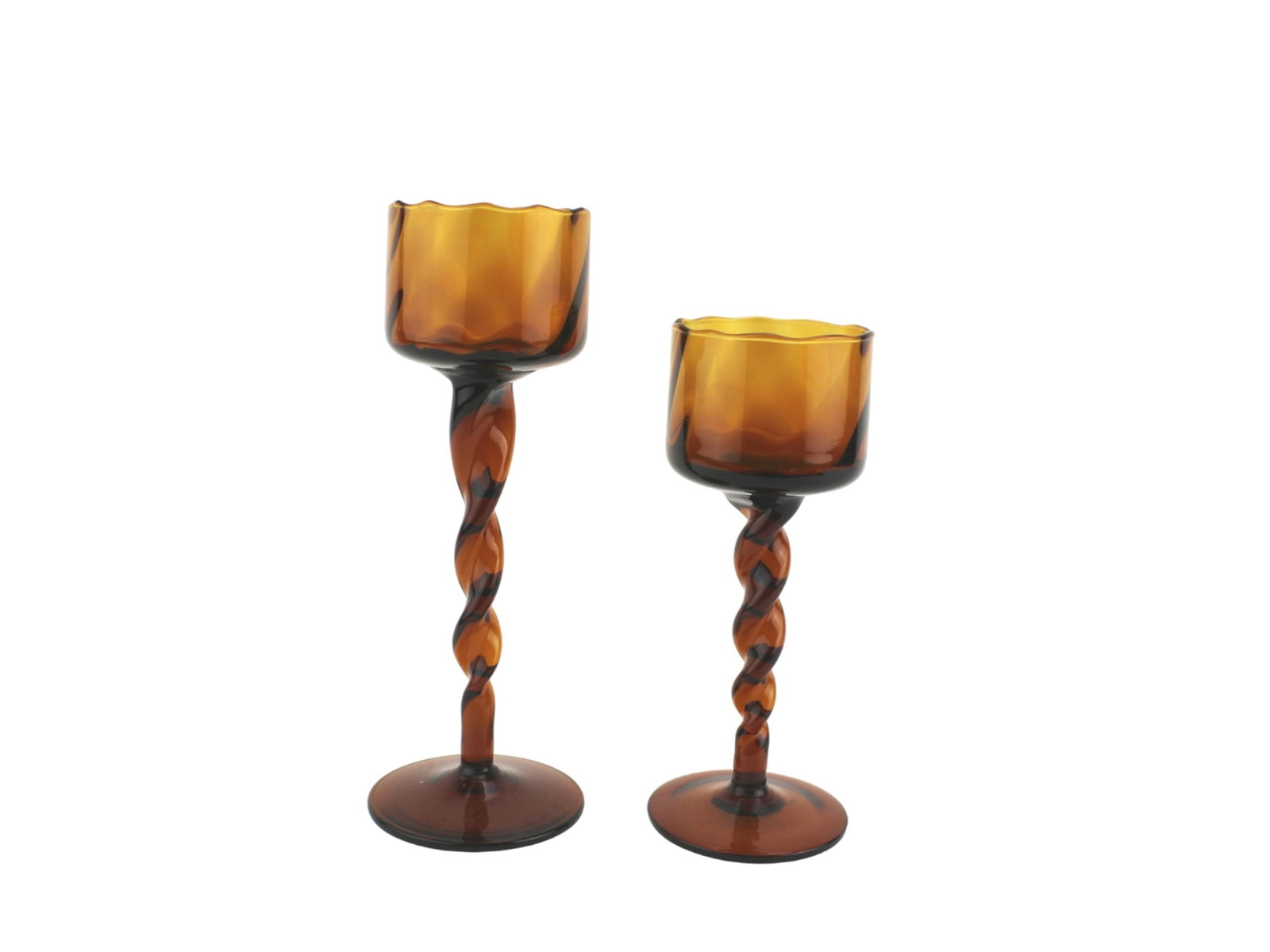 Pair of Twisted Stem Amber Glass Candle Holders (1 of 4)