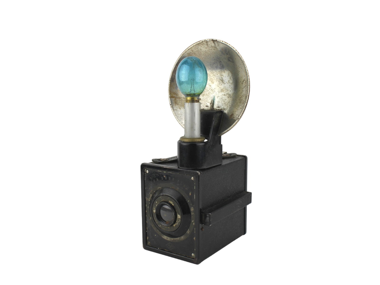 AGFA SHUR FLASH BOX CAMERA: AGFA Shur-Flash box camera, C1932-1936. With flash, 9 3/4 X 3 3/4 X 4 1/2 in..
