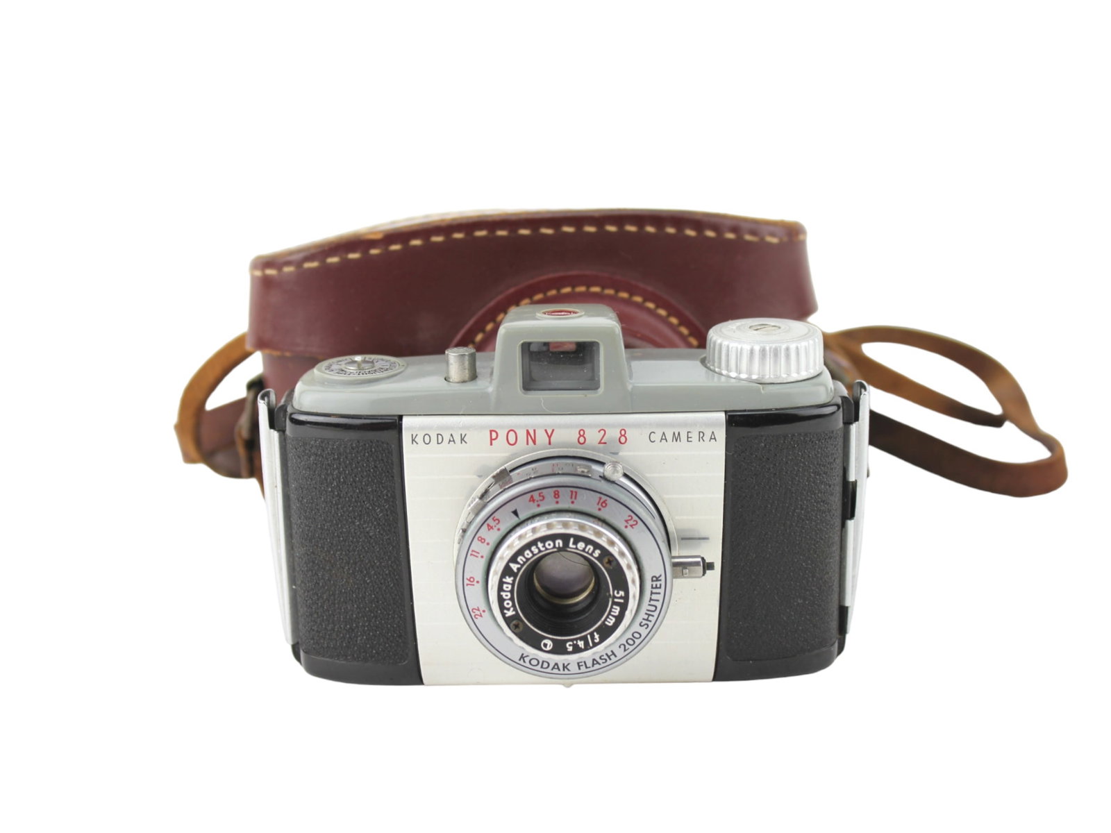 KODAK PONY 828 CAMERA: Kodak Eastman Pony 828 film camera with case. C1949-1959.