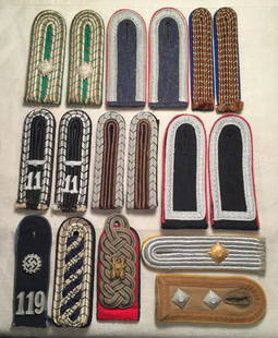 WWII German Nazi Shoulder Boards: Lot of German WWII uniform shoulder boards. There are 6 pairs and 5 singles. Please see all photos. All items in this sale came out of a single estate collection. We have provided descriptions to the