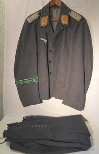 WWII Nazi Paratrooper Regiment 2 Tunic & Pants: German Paratrooper Regiment 2 uniform jacket and pants. Please see all photos. Tunic measures 28 1/4" from collar to hem. All items in this sale came out of a single estate collection. We have provide