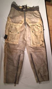 WWII Luftwaffe Fighter Pilot Pants German Nazi: Nazi German uniform pants for Luftwaffe pilot. Lined with shearling. Stained and worn but complete. All items in this sale came out of a single estate collection. We have provided descriptions to the