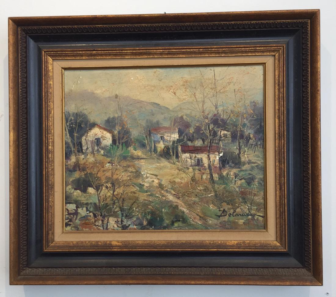 Lucien Delarue (1925-2011) Oil Painting in Frame: Oil painting on canvas in antique frame. Well-listed French Impressionist Lucien Delarue (1925-2011) Signed. Signt size is 15 1/2" by 12" and overall is 23" by 20.