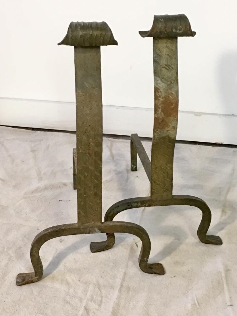 Steel Andirons: Pair of steel andirons. 11 wide by 15" deep and 18 1/2" tall.