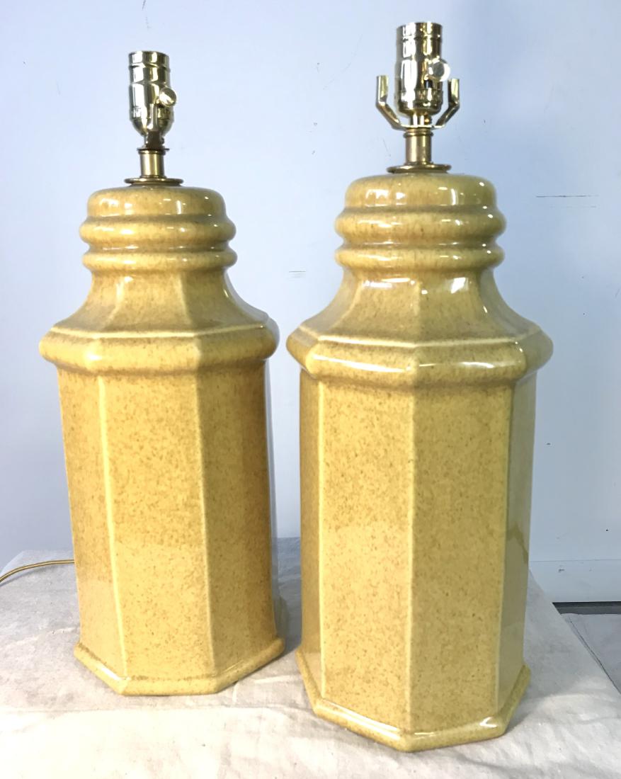 Pair Octagonal Pottery Lamps in Ochre (1 of 3)