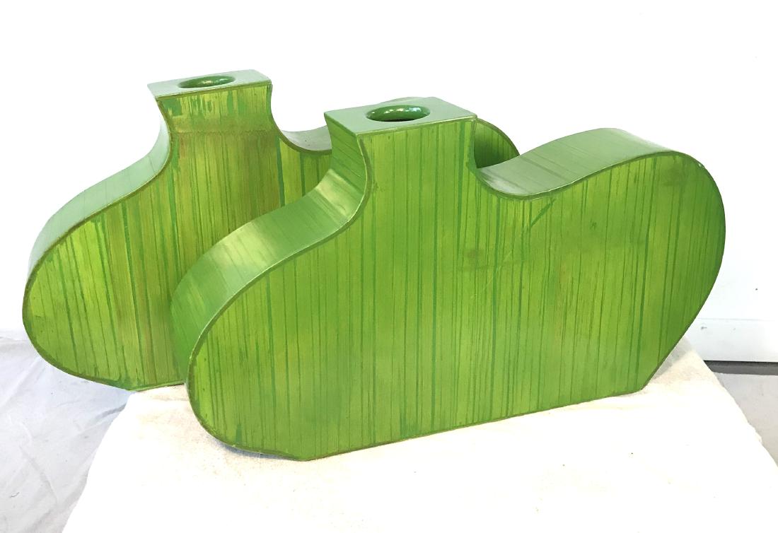 Pair Decorative Green Wooden Vases (1 of 3)