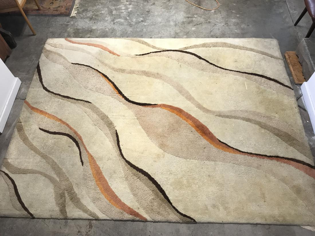Edward Fields Style Abstract Rug: Vintage Edward Fields Rug style with abstract pattern. Measures 88" by 117". Needs cleaning.