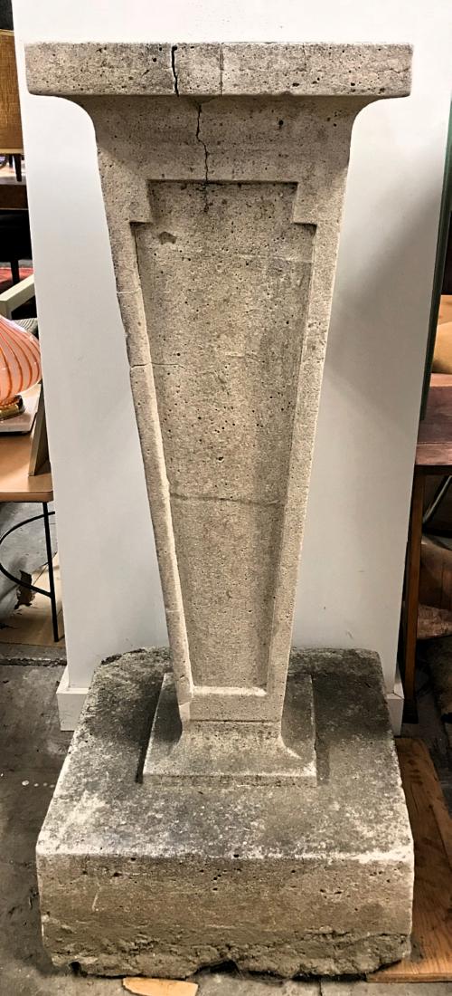 Cast Limestone Garden Pedestal: Early 20th century cast limestone garden pedestal. 20"W x 20"D X 47"H
