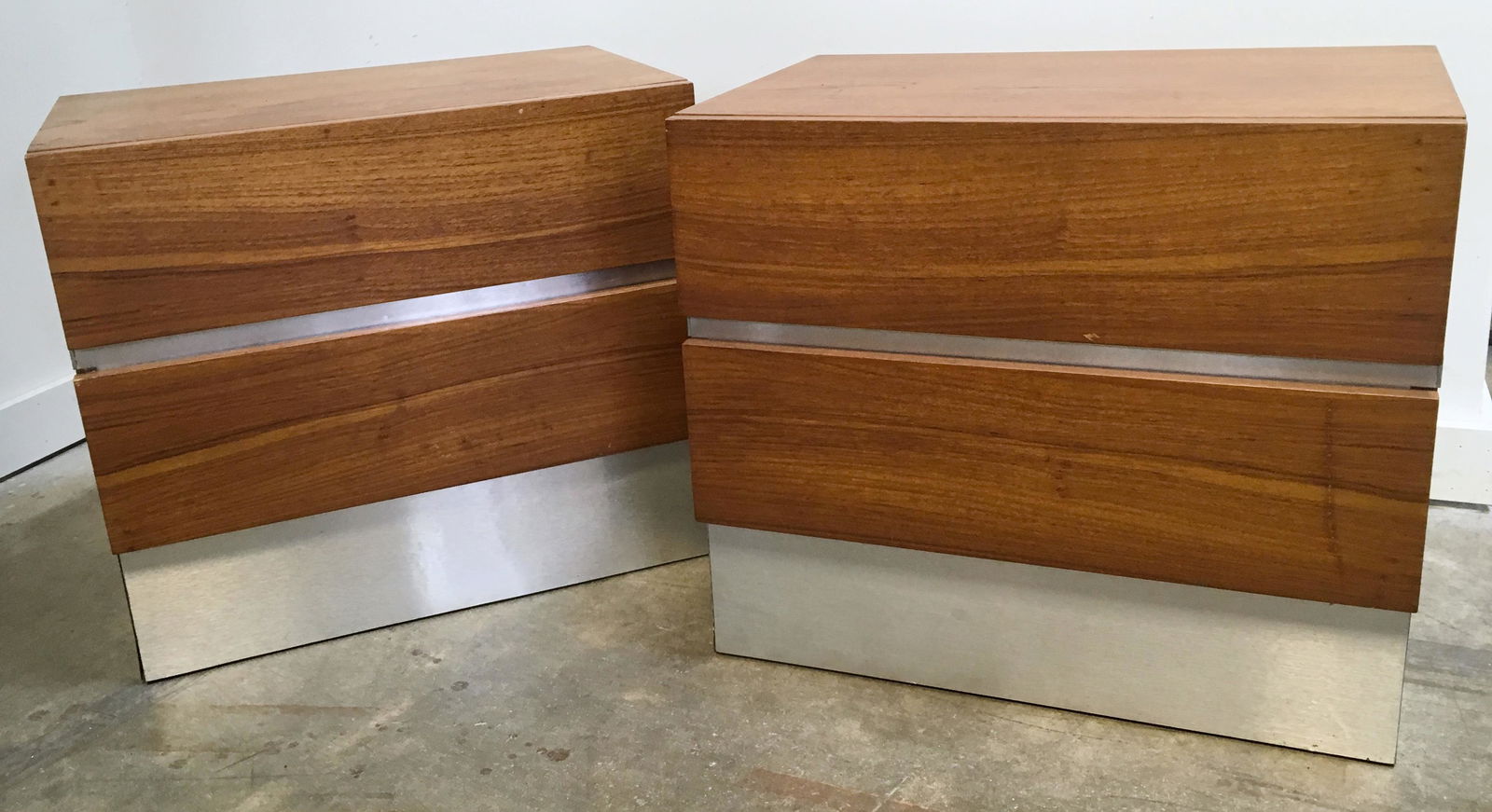Pair Two Drawer Endstands in Teak and Aluminum (1 of 6)
