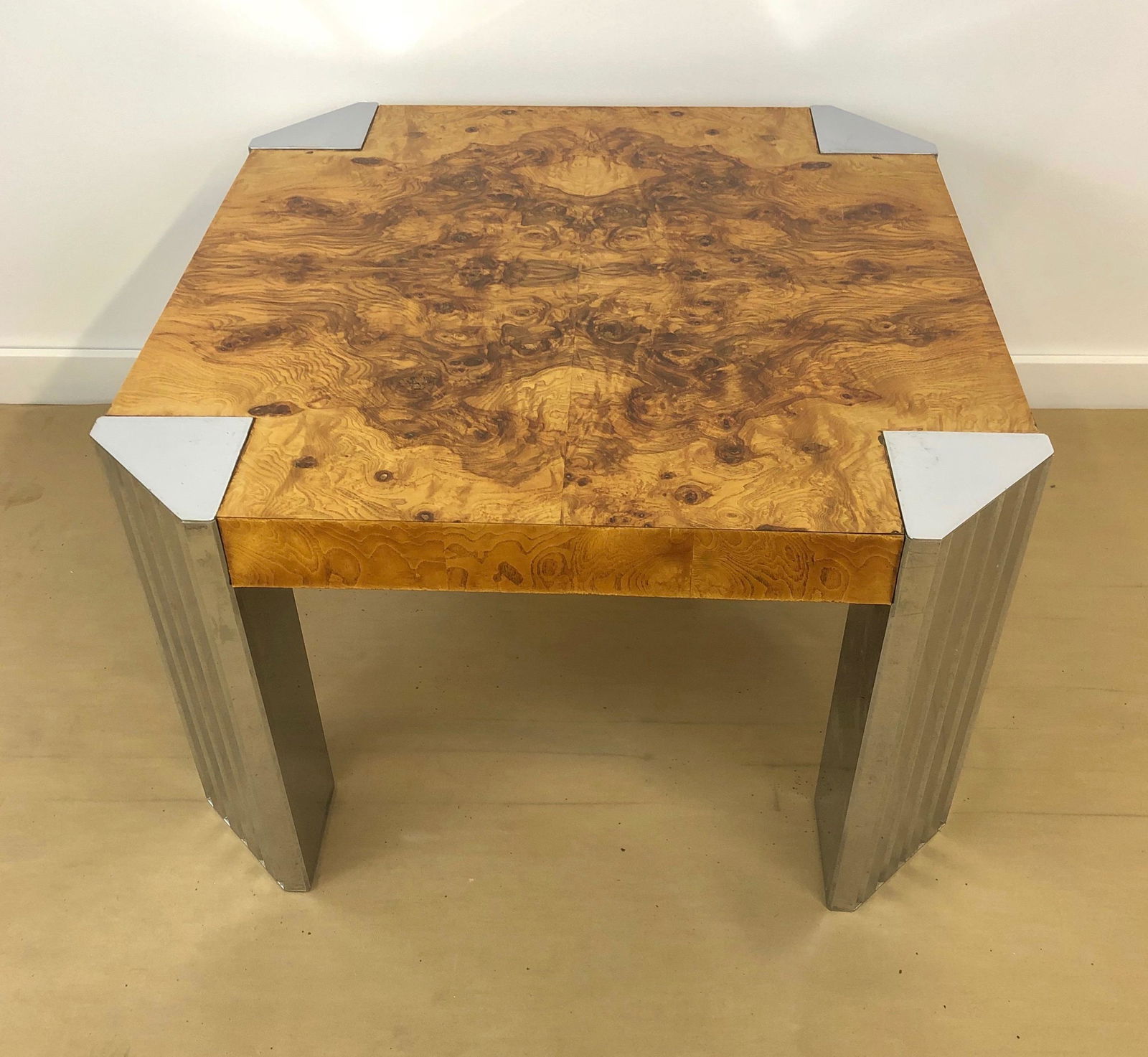Burl and Chrome Occasional Table #1 Milo Baughman Style (1 of 5)