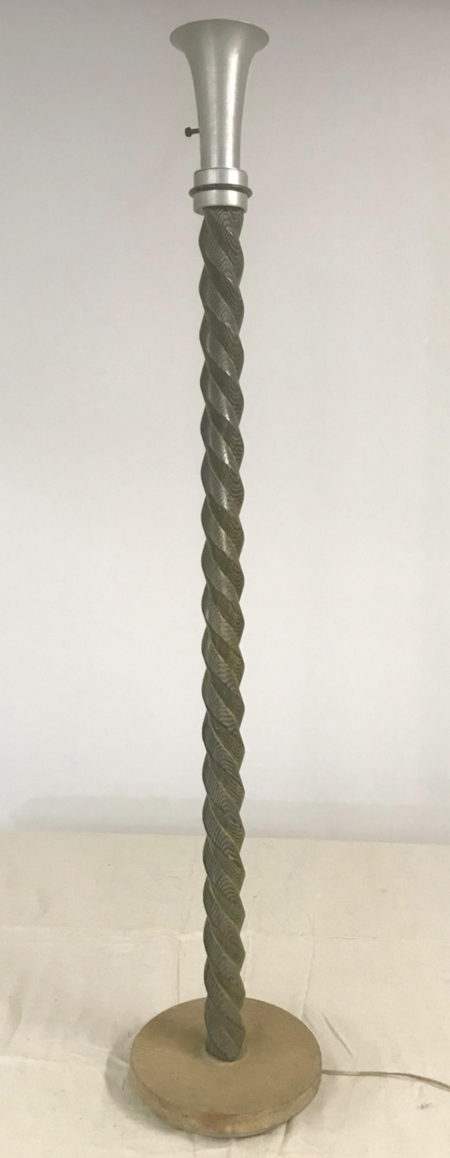 Cerused Oak & Aluminum Floor Lamp Attr: Russel Wright: Oak twist column and base with aluminum fittings original wiring 12 x 63