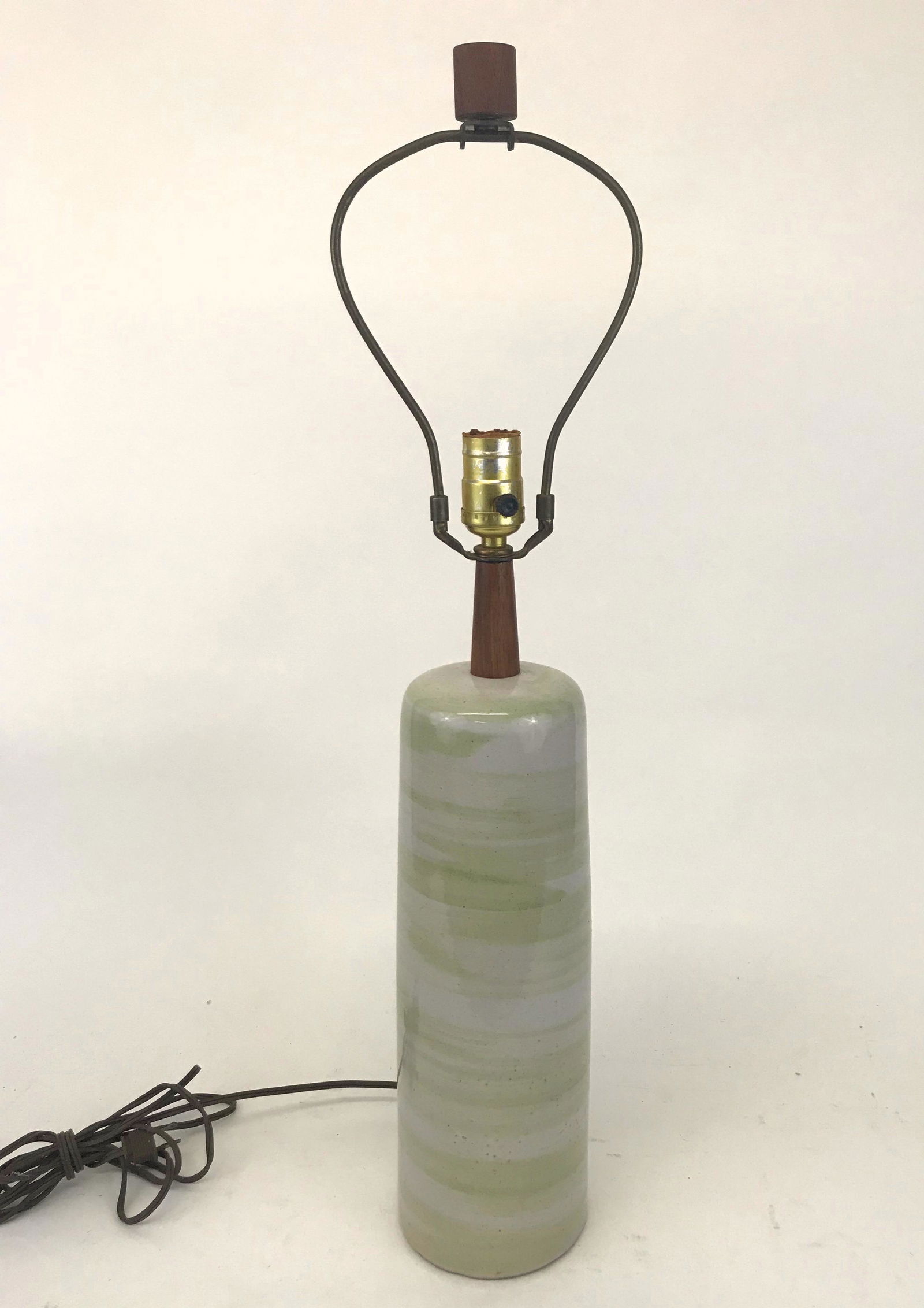 Martz Pottery Lamp Green Swirl Glaze: Martz ceramic Lamp from Marshall Studios 4.75"D, 27.25"H to top of finial