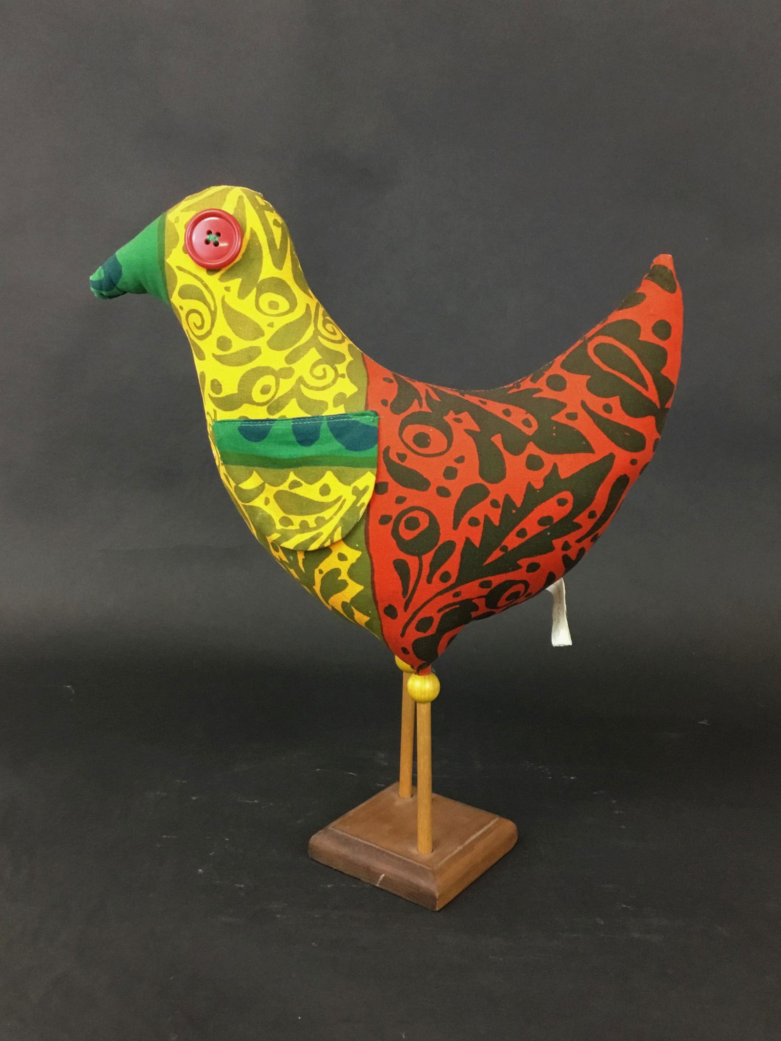 Marimekko Fabric Bird for Banbury Cross 1973: This guy. He's the best! 11.5" beak to tail, 14" tall. Button eyes. Wonderful condition! Tag reads Banbury Cross 1973.