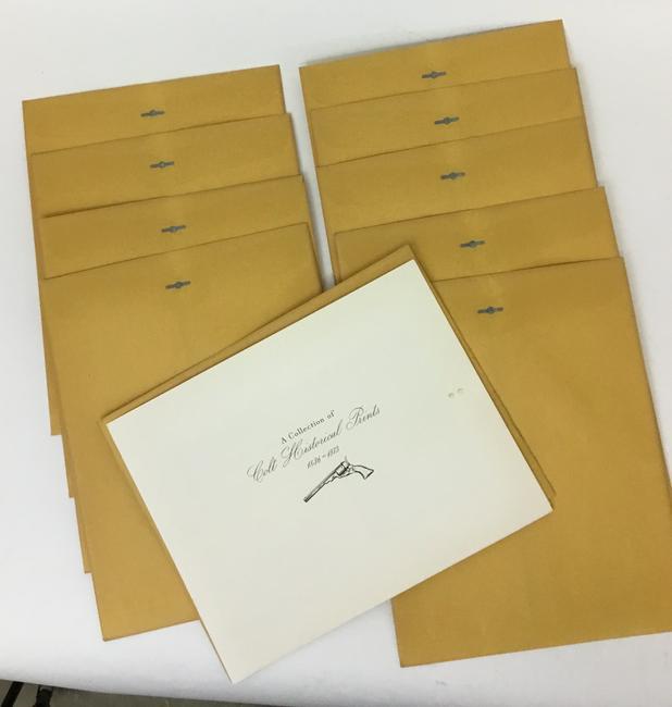 10 Sets of Colt Historical Prints in Envelopes: This is 10 sets of 6 Colt Historical Prints, black and white, suitable for framing - 9 of the sets are sealed in their original envelopes, only one is open.