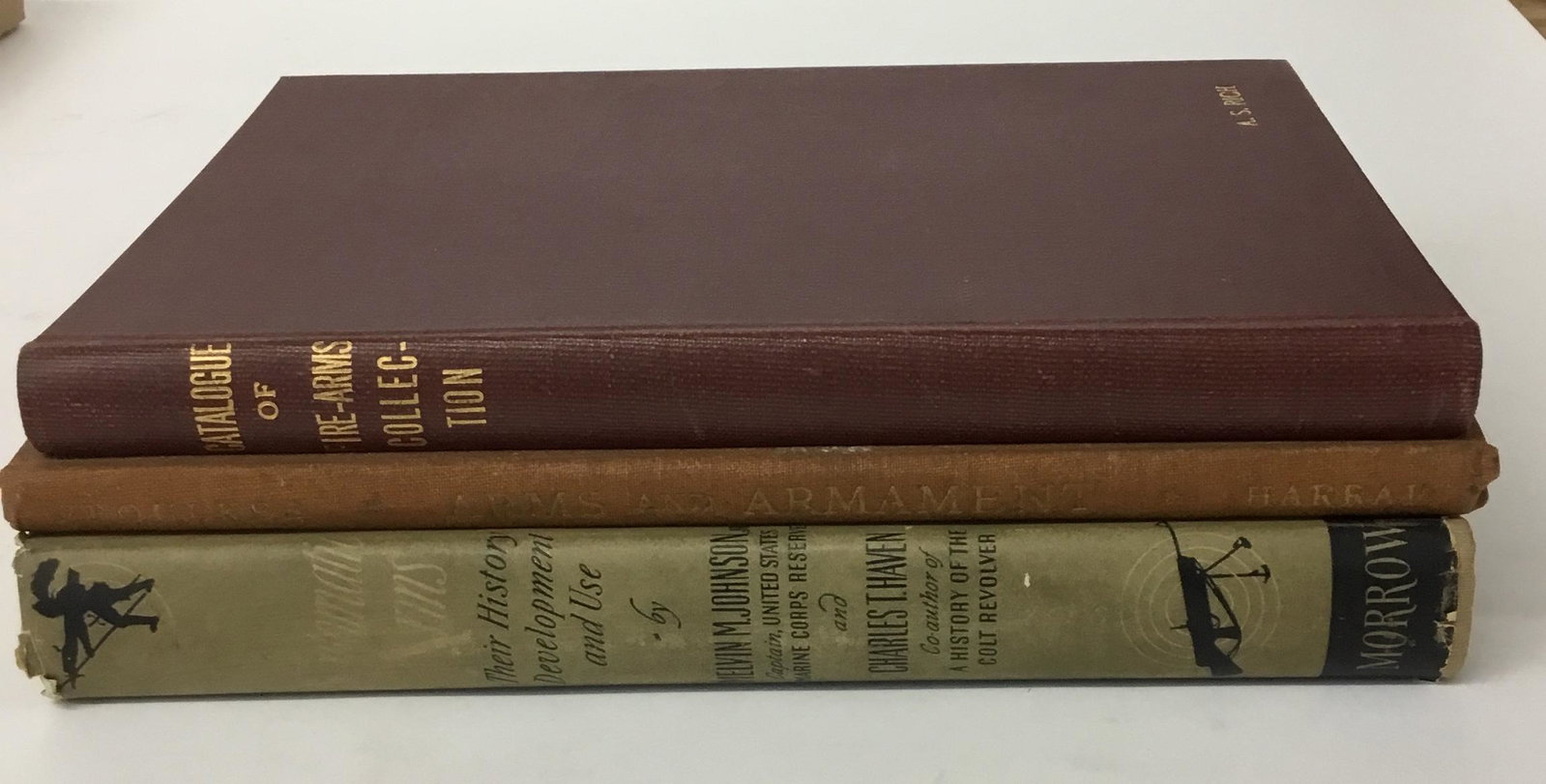 Automatic Arms, Arms and Armament and Catalogue of: Automatic Arms Their History Development and Use by Johnson and Haven, 1941 with dustjacket, Catalogue of Fire-Arms Collection United States Cartridge Co. Lowell Mass. Hardbound with loose price list 