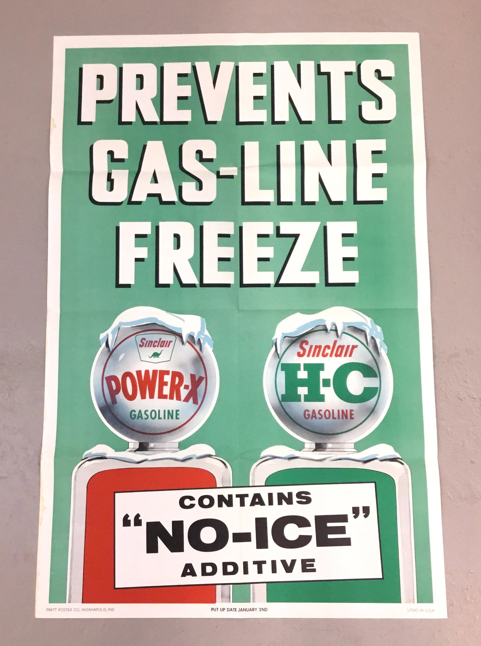 New Old Stock Sinclair Dino Gasoline Power-X H-C Quick: Mailed to a gas station in Westford NY (pre zip code) and never used. Prevents Gas-Line Freeze. Contains "No-Ice" Additive. Power-X Gasoline H-C Gasoline. Dino Gasoline. Says "Put-Up Date January 2nd"