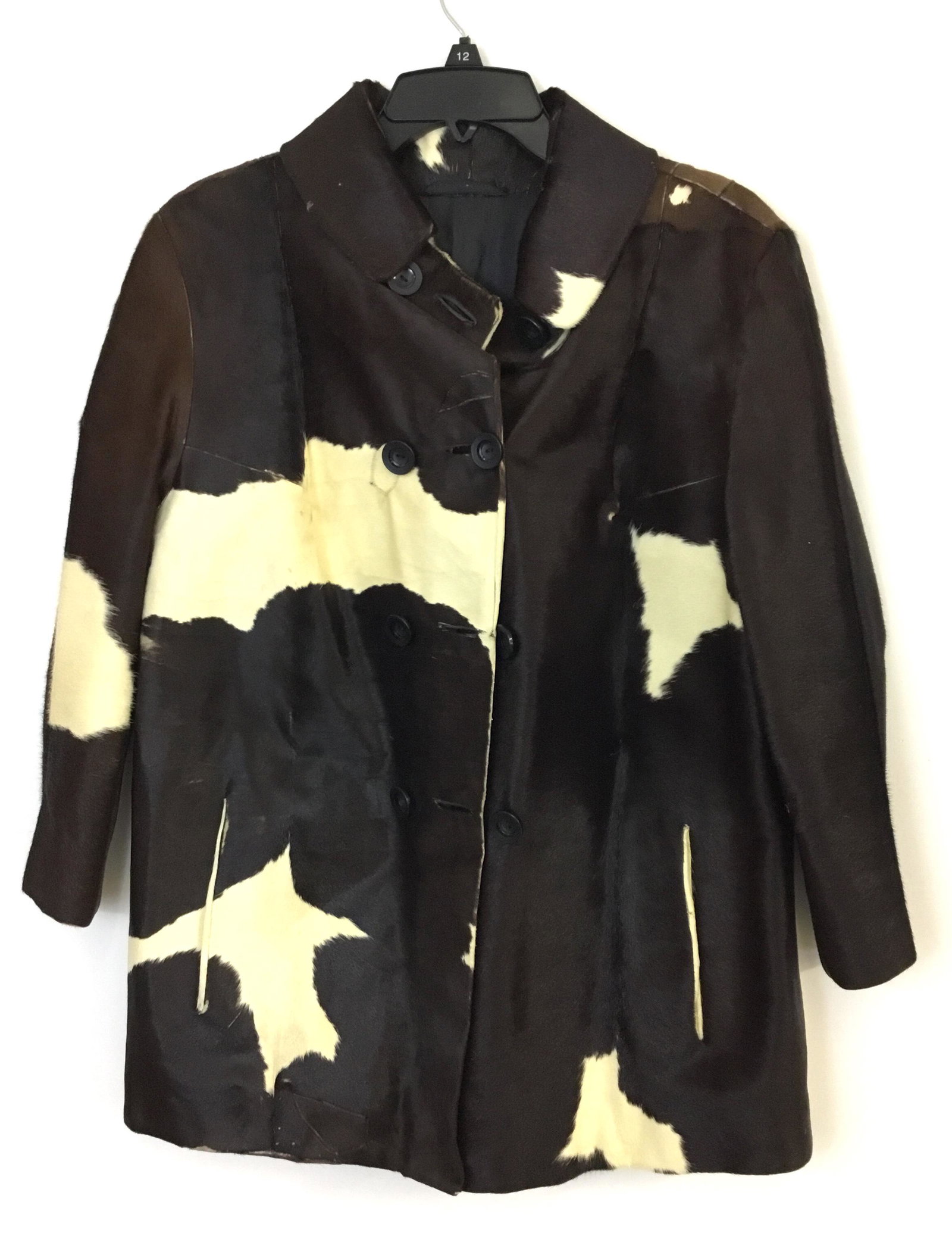 Vintage Pony Jacket German Small Size: Graphic and cool vintage hide jacket, labelled Modelle Frankfurt. Measures 21" across the underarms when flat and buttoned. 28.5long from back collar to hem.