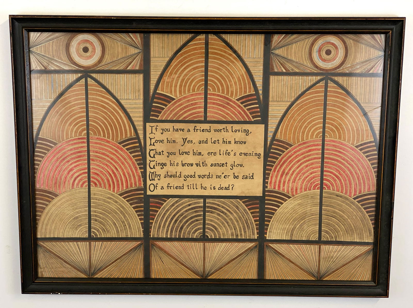 Antique Folk Watercolor Painting with Motto (1 of 5)