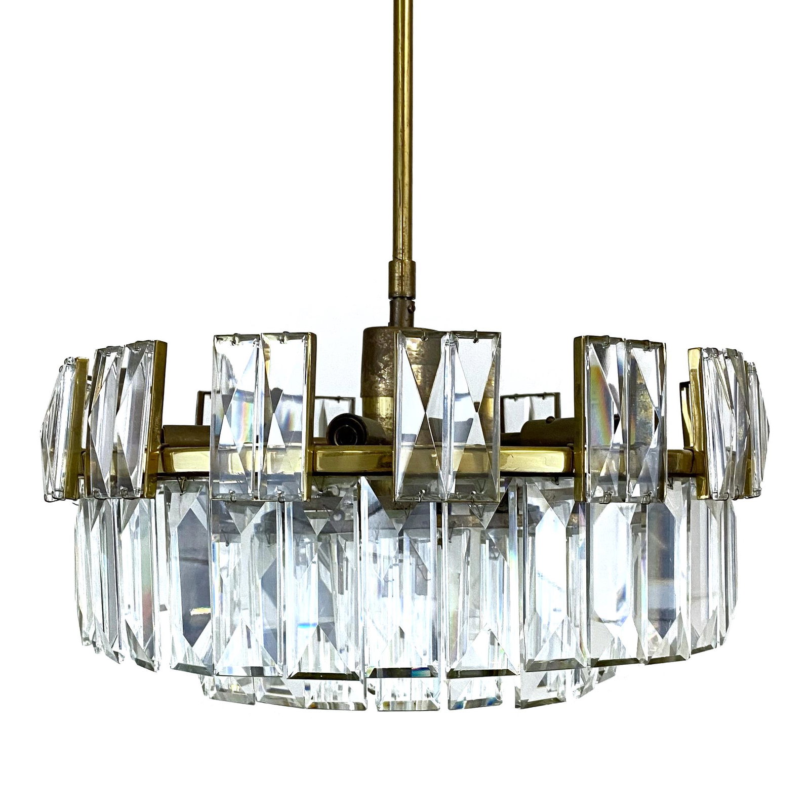 Vintage Brass and Crystal Chandelier: Beautiful antique brass and crystal chandelier. 17"w by 36"high