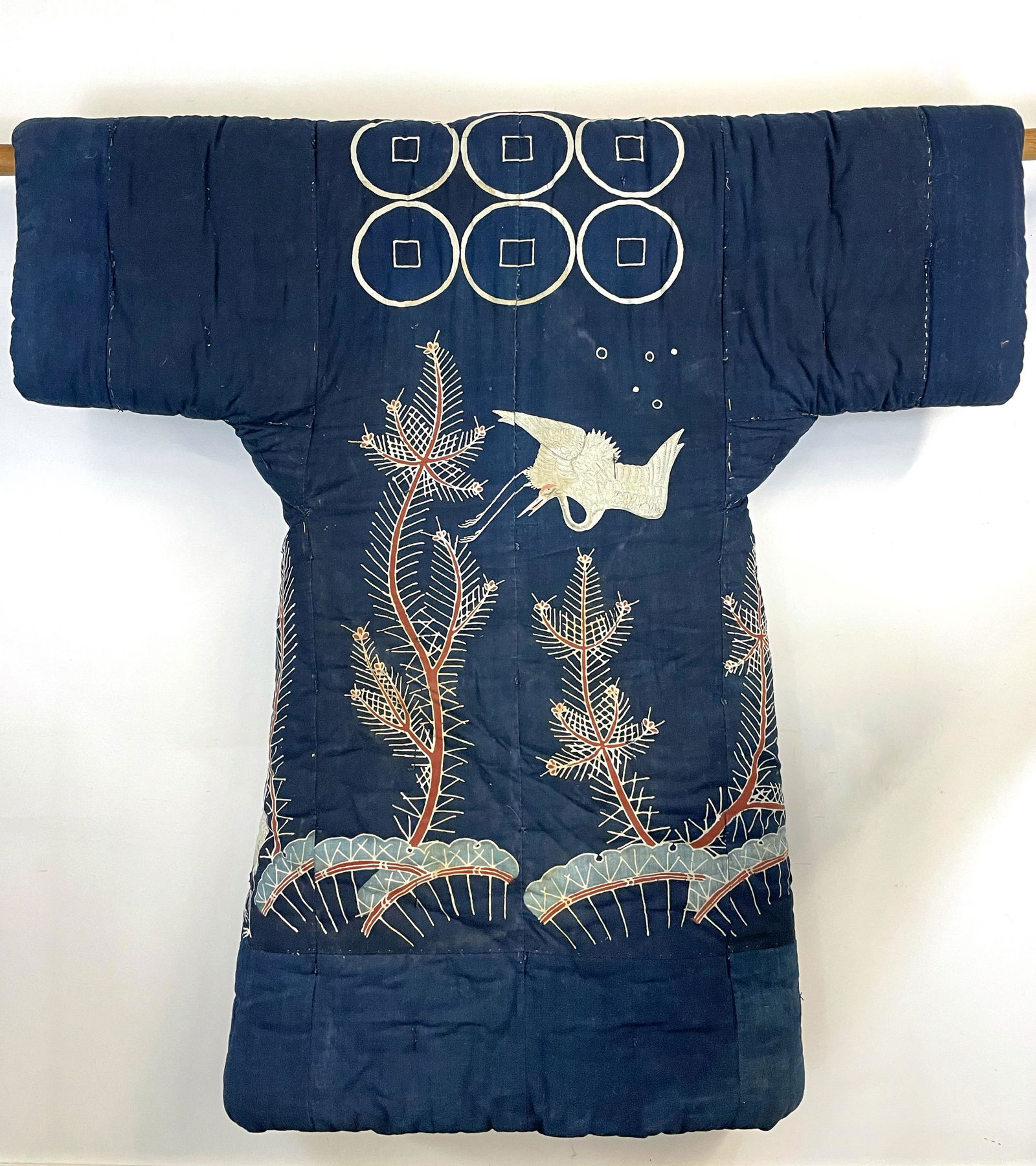 Large Vintage Quilted Kimono Indigo Batik Ceremonial (1 of 10)