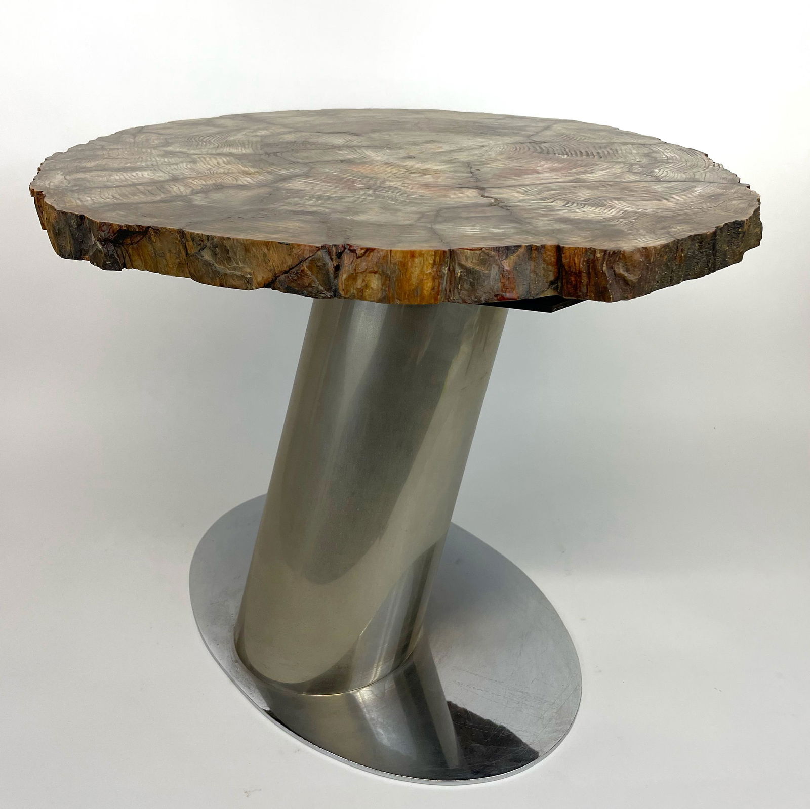 Mid Century Chrome and Petrified Wood Stand (1 of 7)