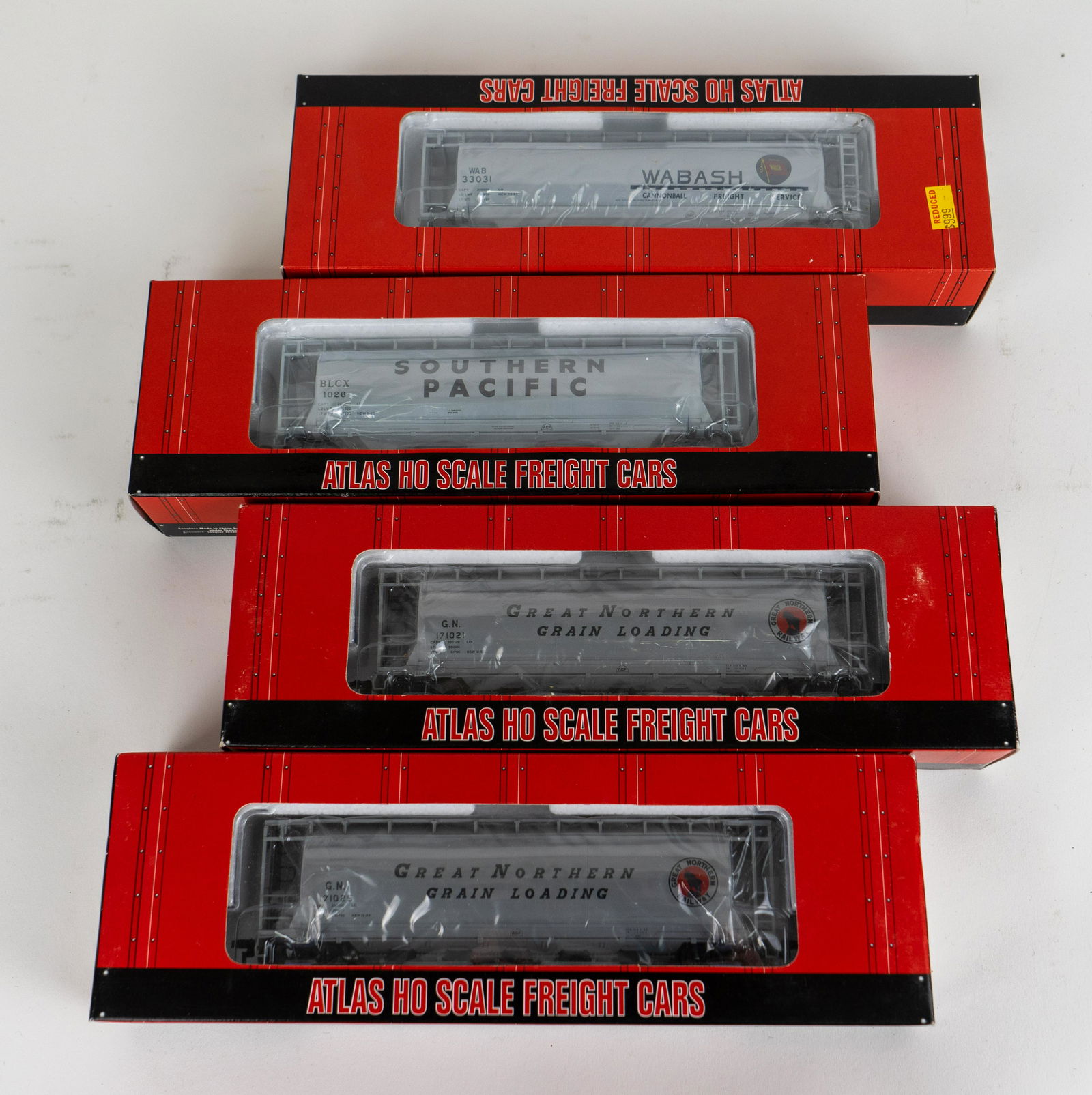 Four Vintage Atlas HO Scale Model Train Hopper Cars Wabash, Great Northern and more (1 of 3)