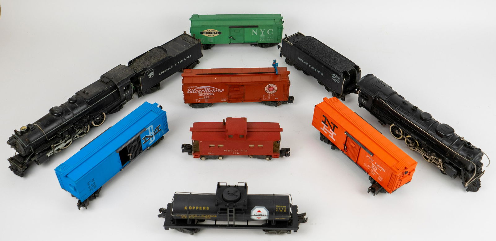 Lot of 10 RR Cars American Flyer Lines Two Locomotives with Tenders Boxcars and More (1 of 16)