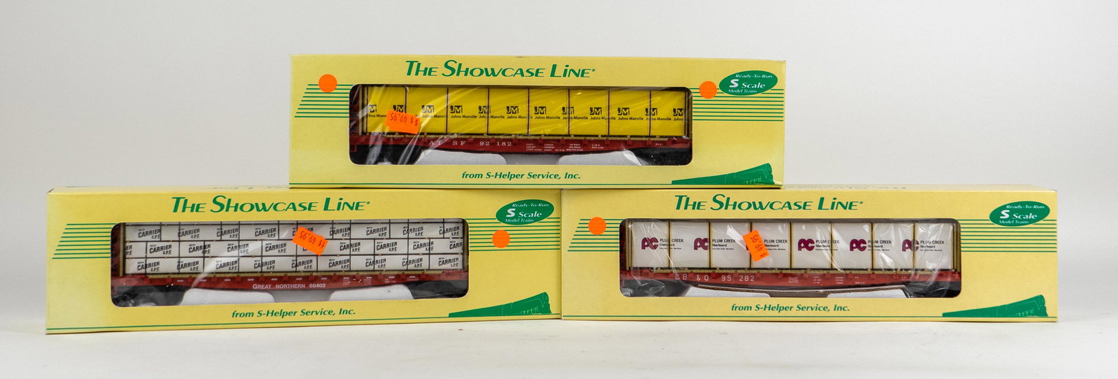 Lot of 3 Ready to Run S Scale Model Trains The Showcase Line Bulkhead Flatcars (1 of 5)