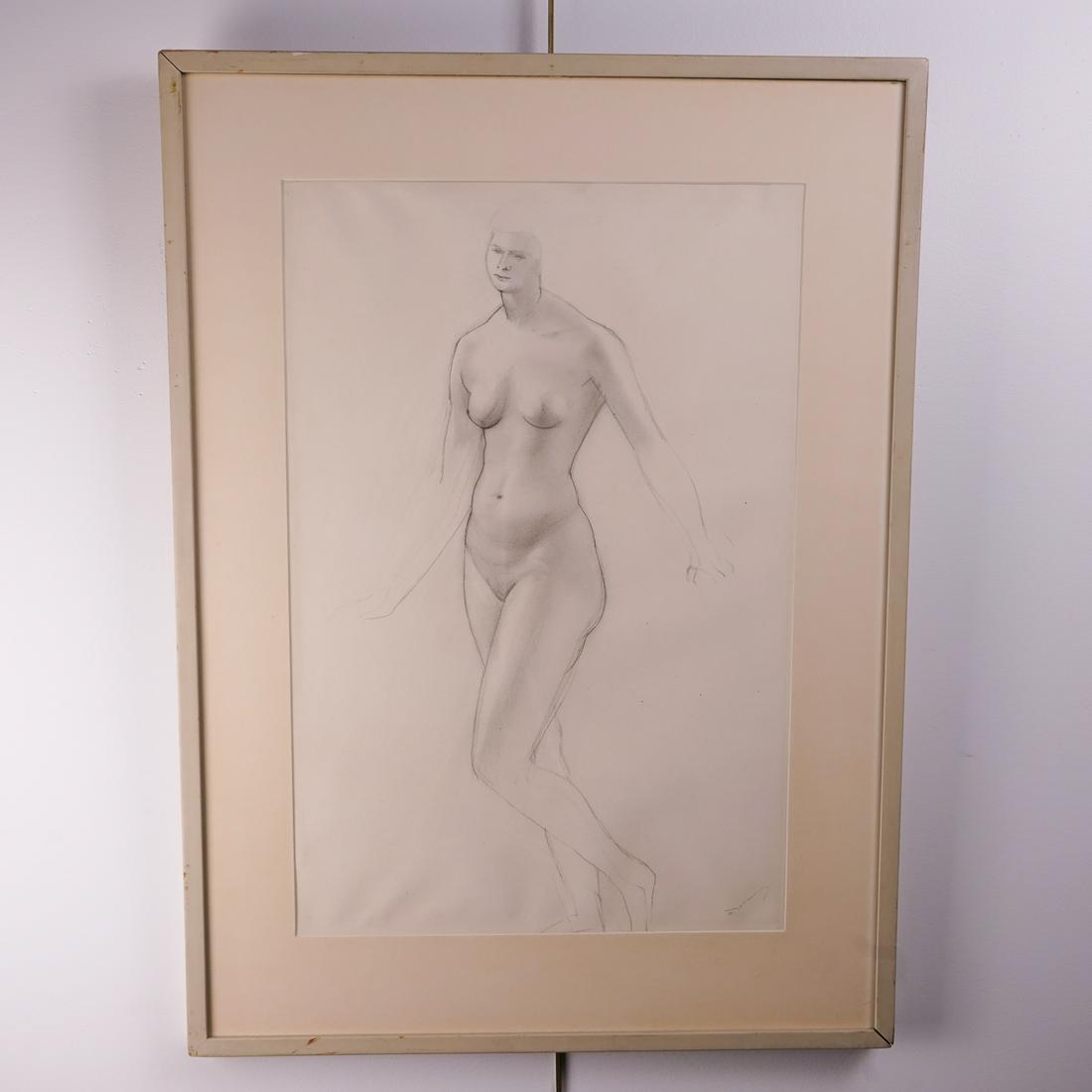 Andre Derain Nude c1940 Guggenheim Museum: A lovely and delicate nude rendered in charcoal and pencil by Andre Derain (1880-1954) Derain is known as one of the originators of the Fauvist movement in modern art. This piece, according to the his