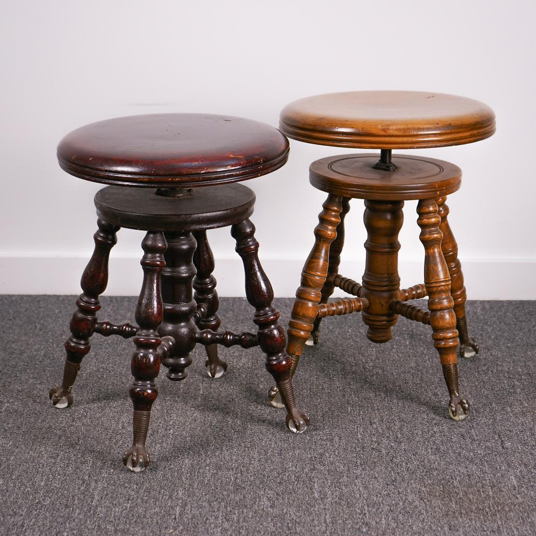 Two Antique Piano or Organ Stools with Glass Feet (1 of 6)