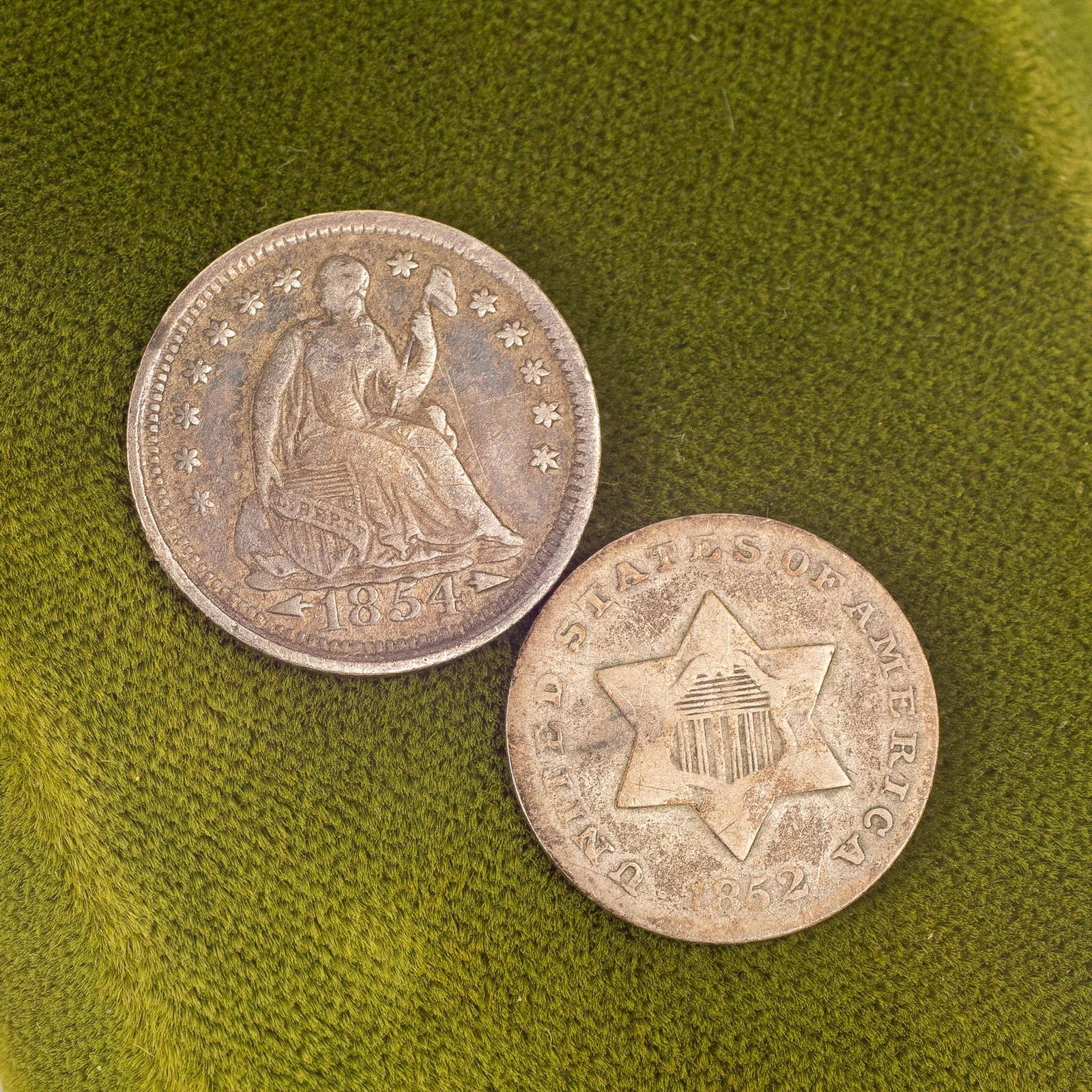 1852 3 Cent Silver & 1854 Half Dime with Arrows (1 of 5)
