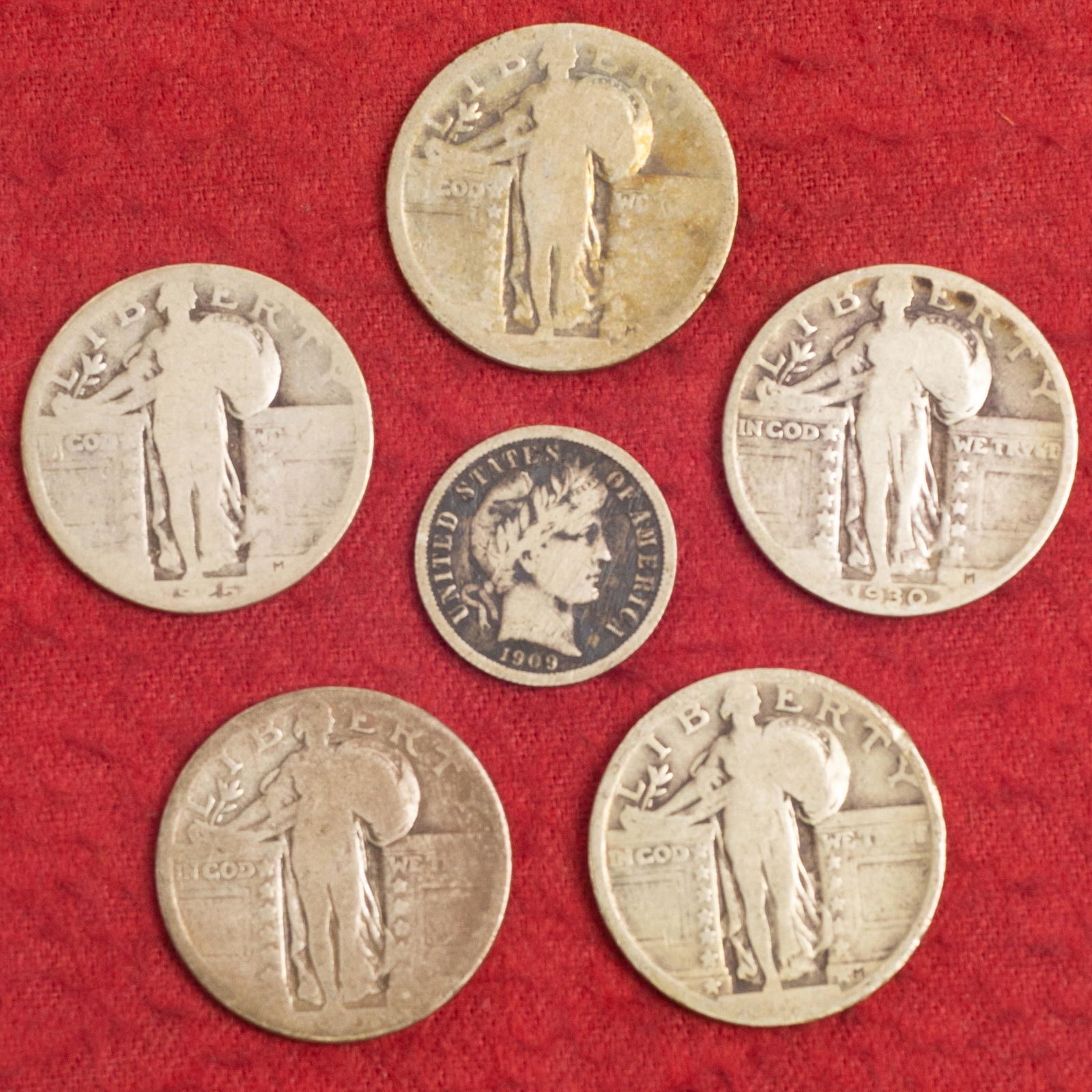 Walking Liberty Quarters and 1909 Barber Dime (1 of 5)