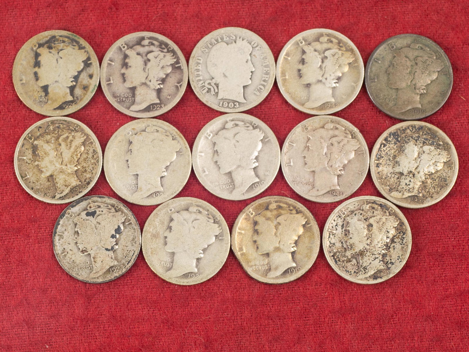 Lot of 14 Mercury Dimes (1 of 2)
