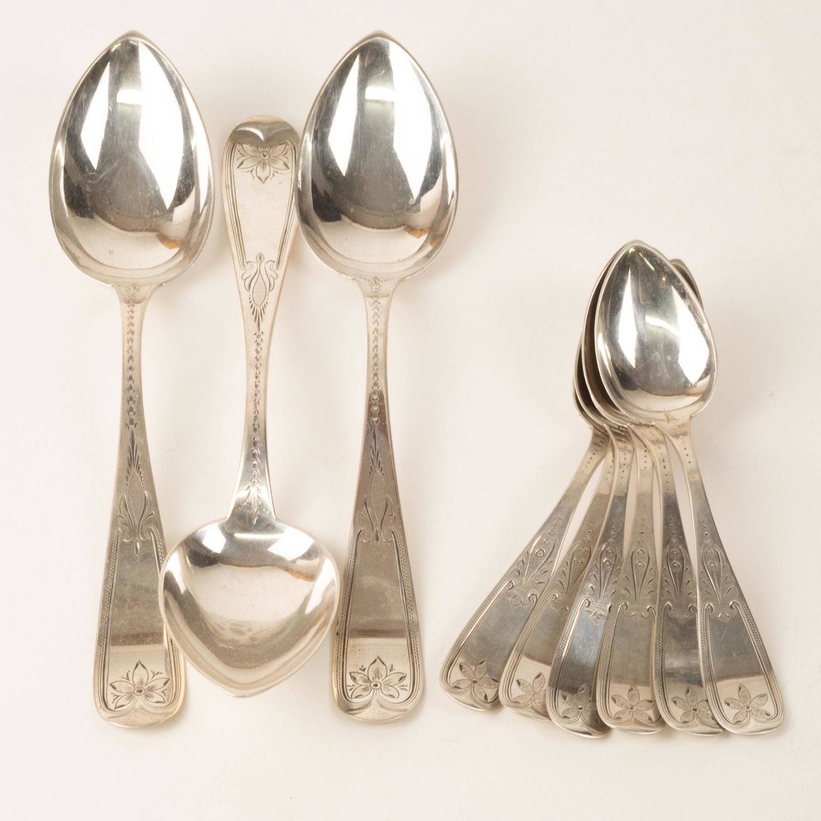 9 Pieces Bright Cut Coin Silver Spoons (1 of 8)