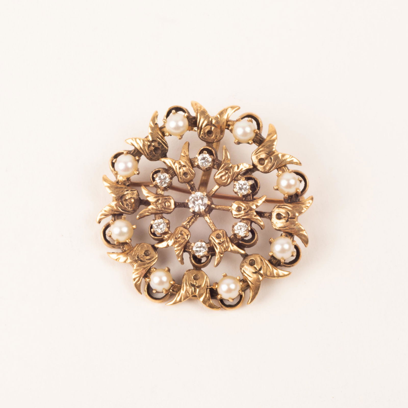 Showy Antique 14K Gold Diamond & Pearl Pin / Pendant (1 of 7)