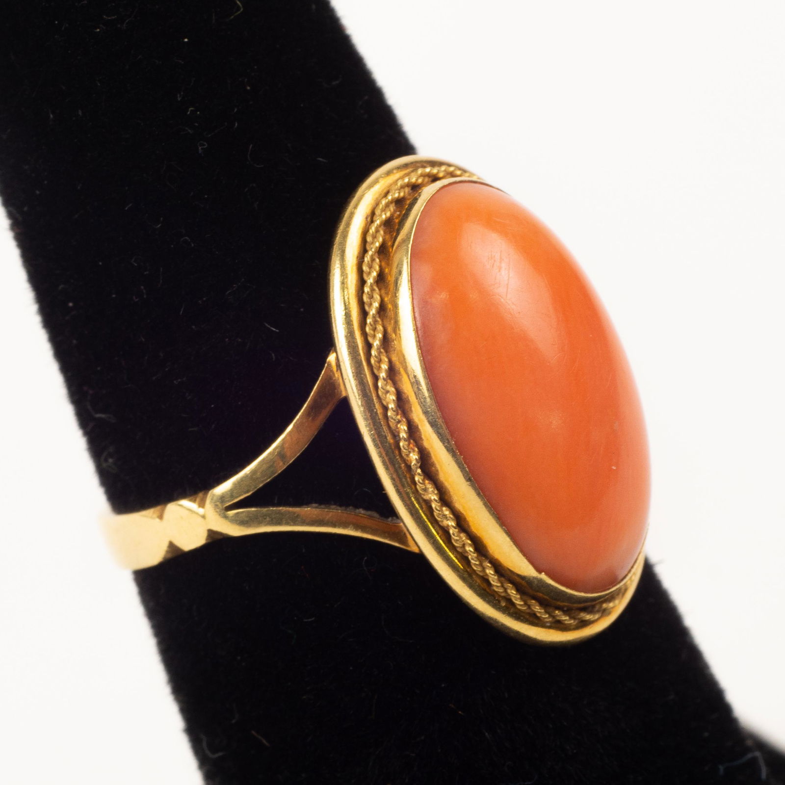 18K Gold Coral Ring with Rope Edge (1 of 5)