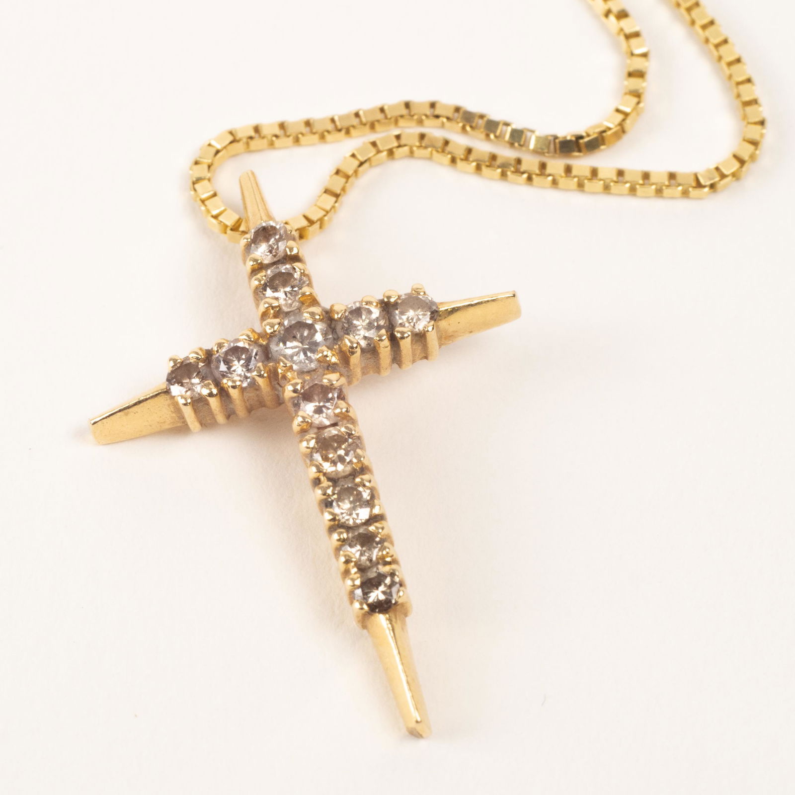 Beautiful 14K Gold Diamond Cross on Box Chain (1 of 5)
