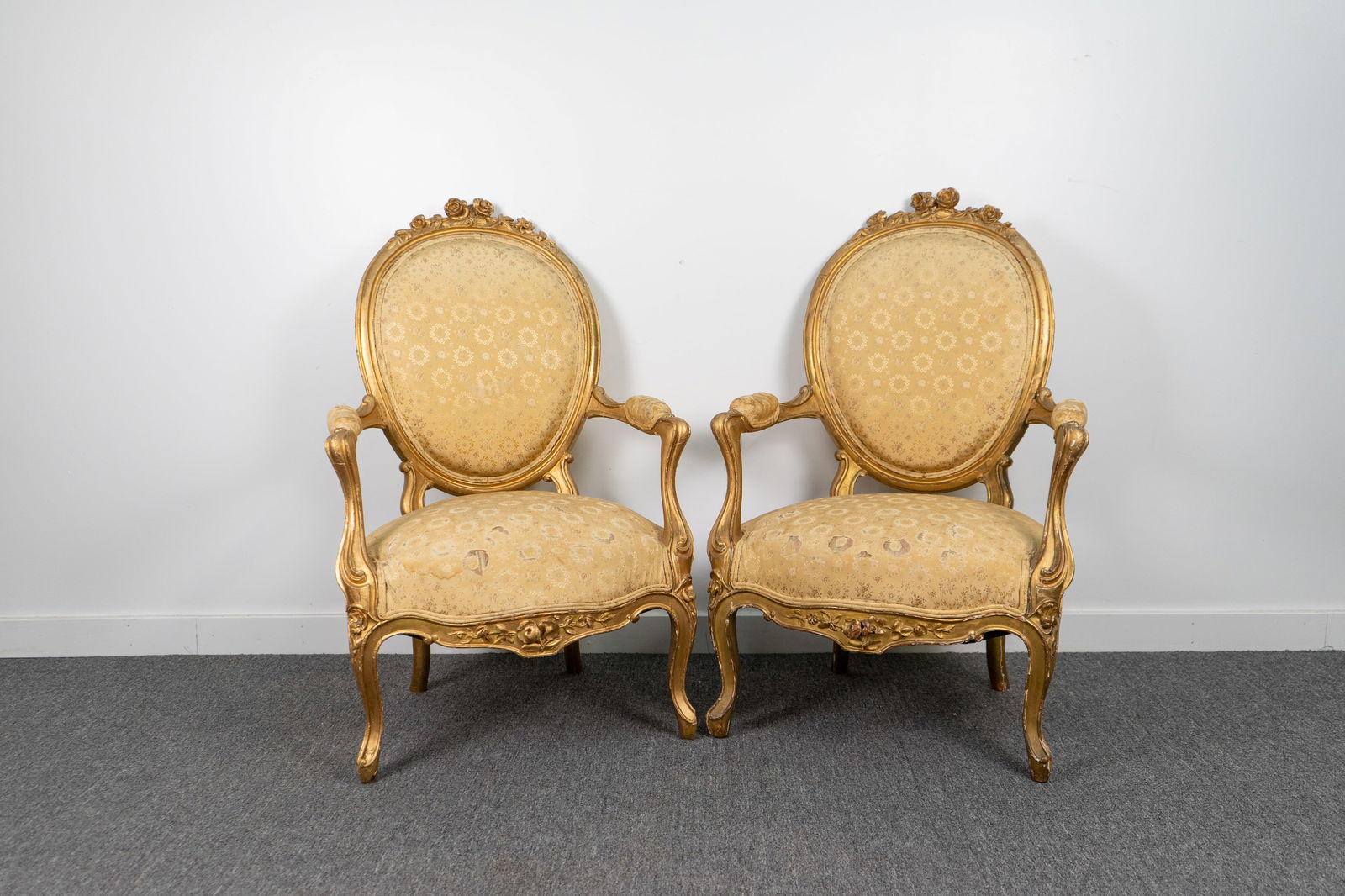 Pair Antique French Fauteuil Gilt Chairs (1 of 16)