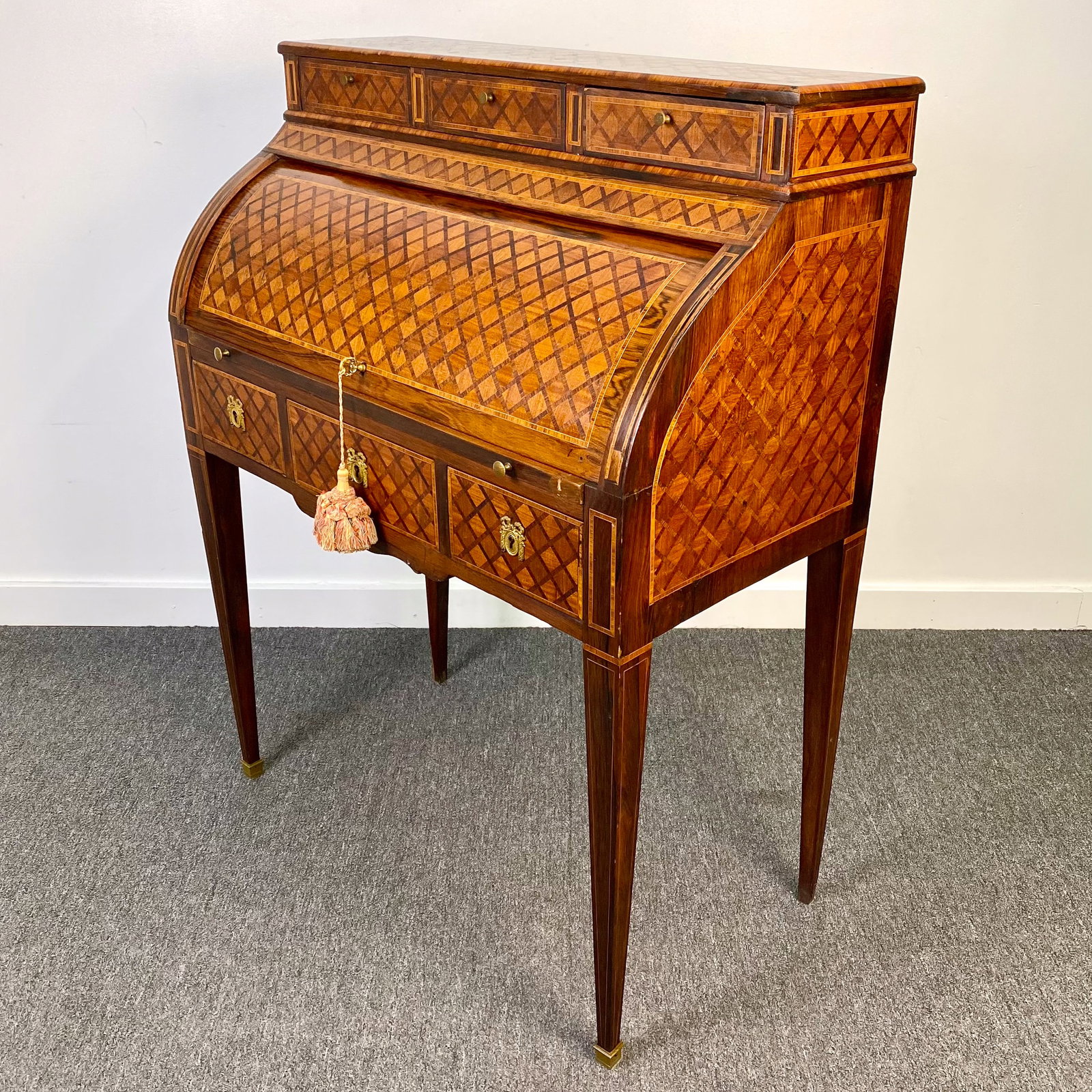 Antique Inlaid French Roll Front Desk (1 of 13)