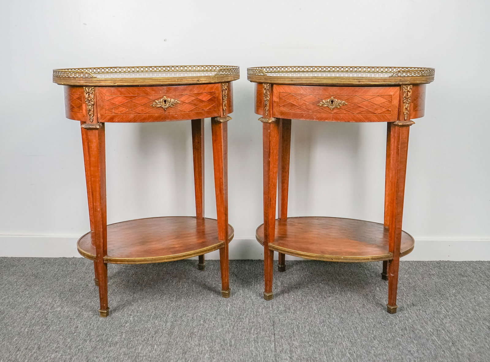 Pair of French One Drawer Stands with Marble Tops (1 of 15)