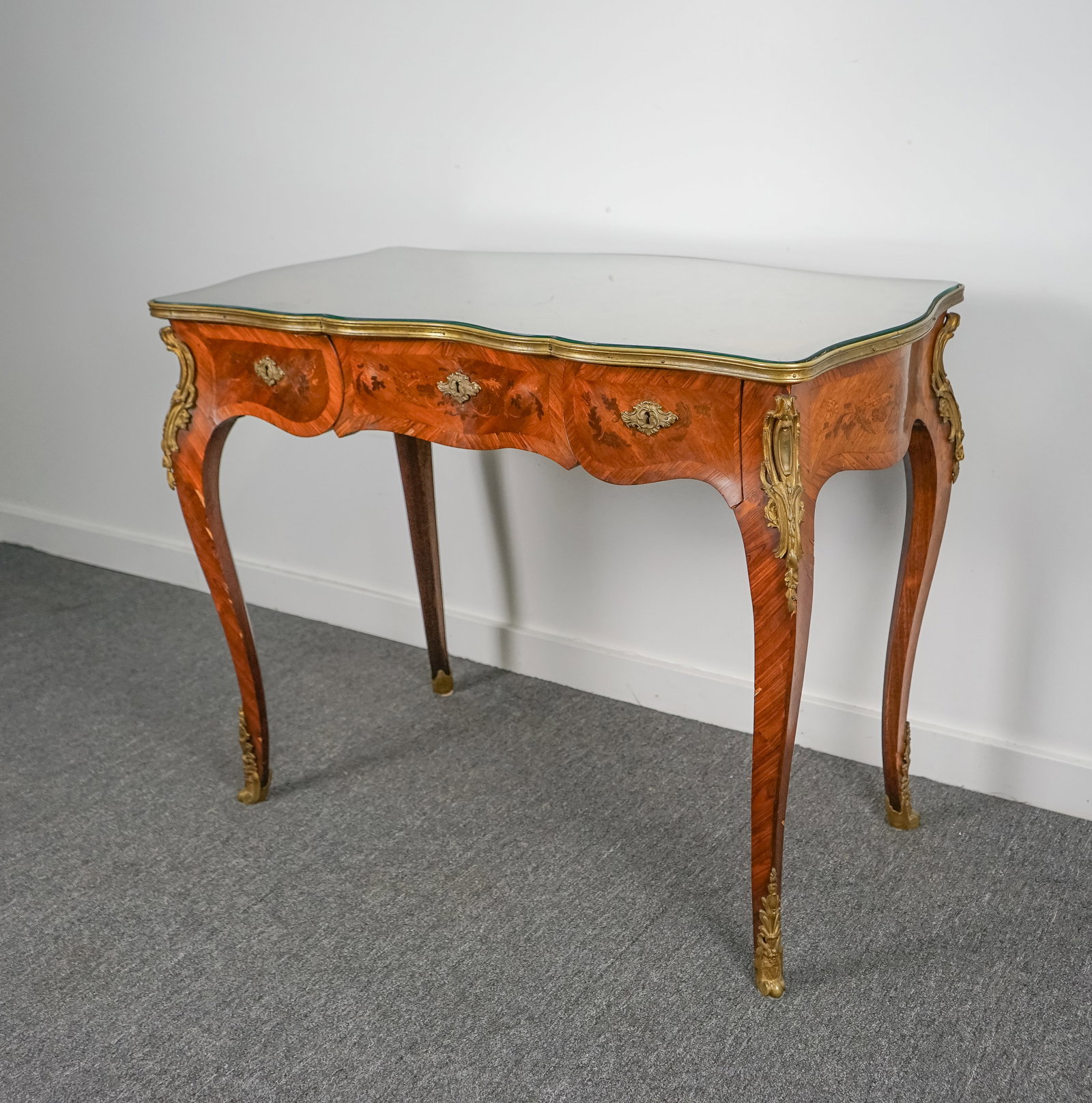 French Inlaid Glass Top Writing Desk (1 of 18)