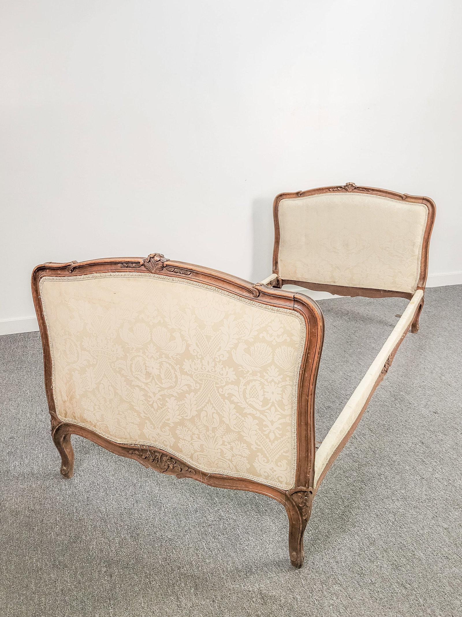 French Daybed - Carved Wood and White Brocade (1 of 15)