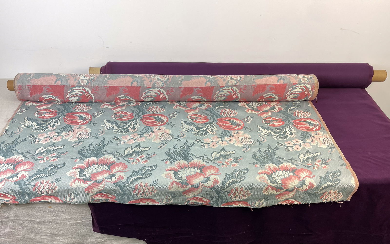 Lot #2 Fabric - Velour Doree Purple Velvet and Woven Silk: Both partial bolts are 54" wide. Rich deep purple velvet and a gorgeous woven silk.