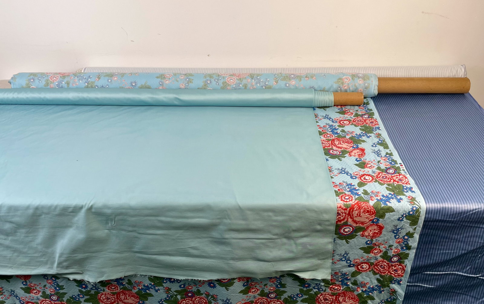 Lot #5 Fabric - Blue Cottons including Demery: The Demery Souleiado is 50" wide, the other two are 48" and 54".