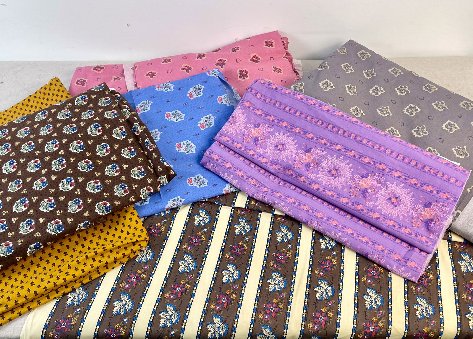 Lot #12 Fabric - Charles Demery Remnants Souleiado: Remnants of 7 different Demery patterns. All cotton, printed in France. Rich colors and patterns.