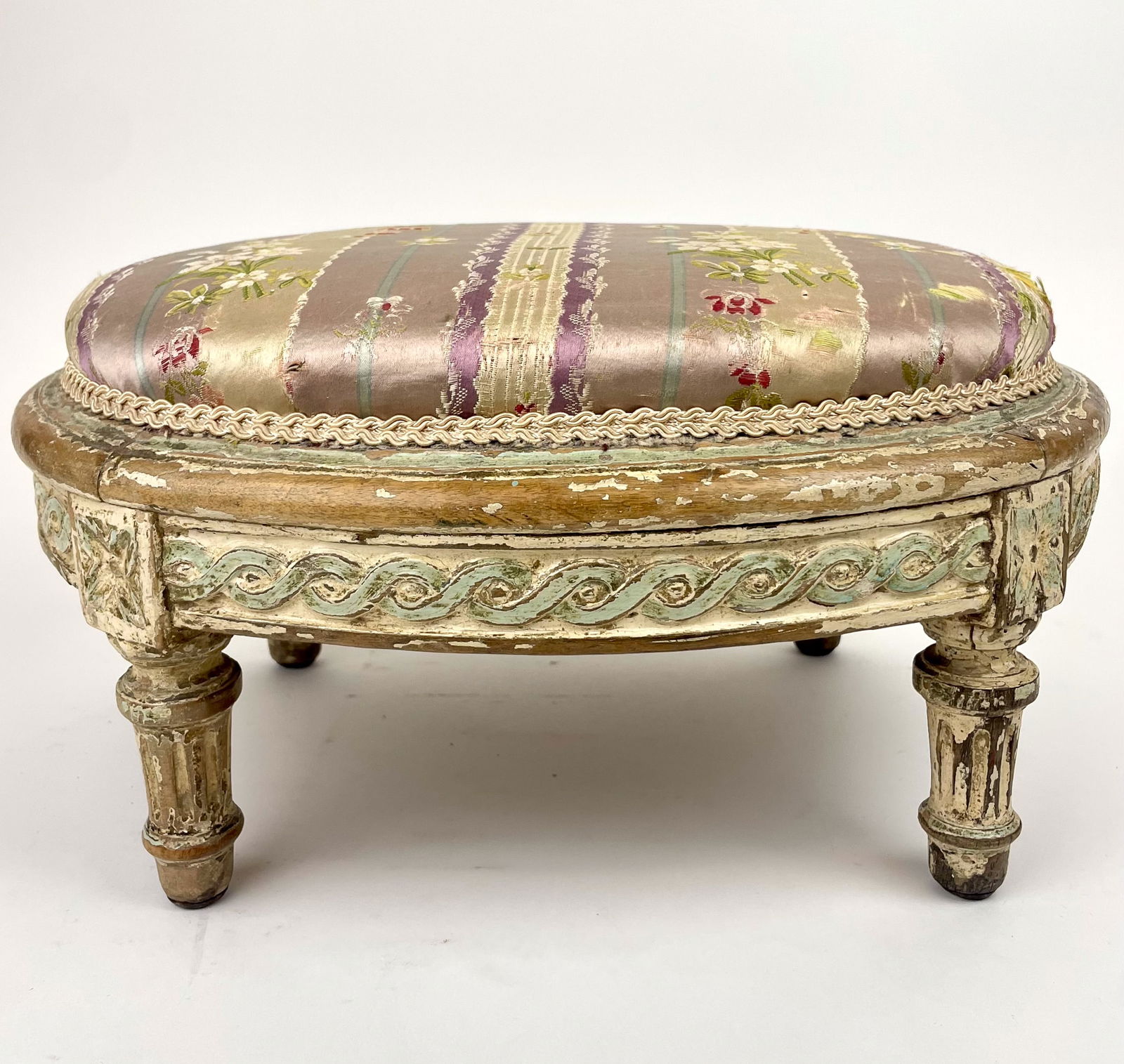 Small Oval French Stool with Silk upholstery (1 of 8)