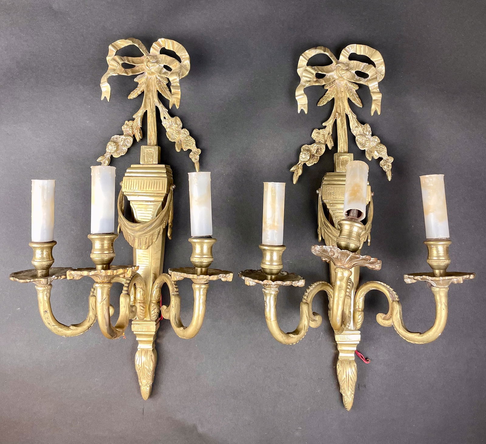 Brass Louis XV Wall Sconces with Drape (1 of 10)