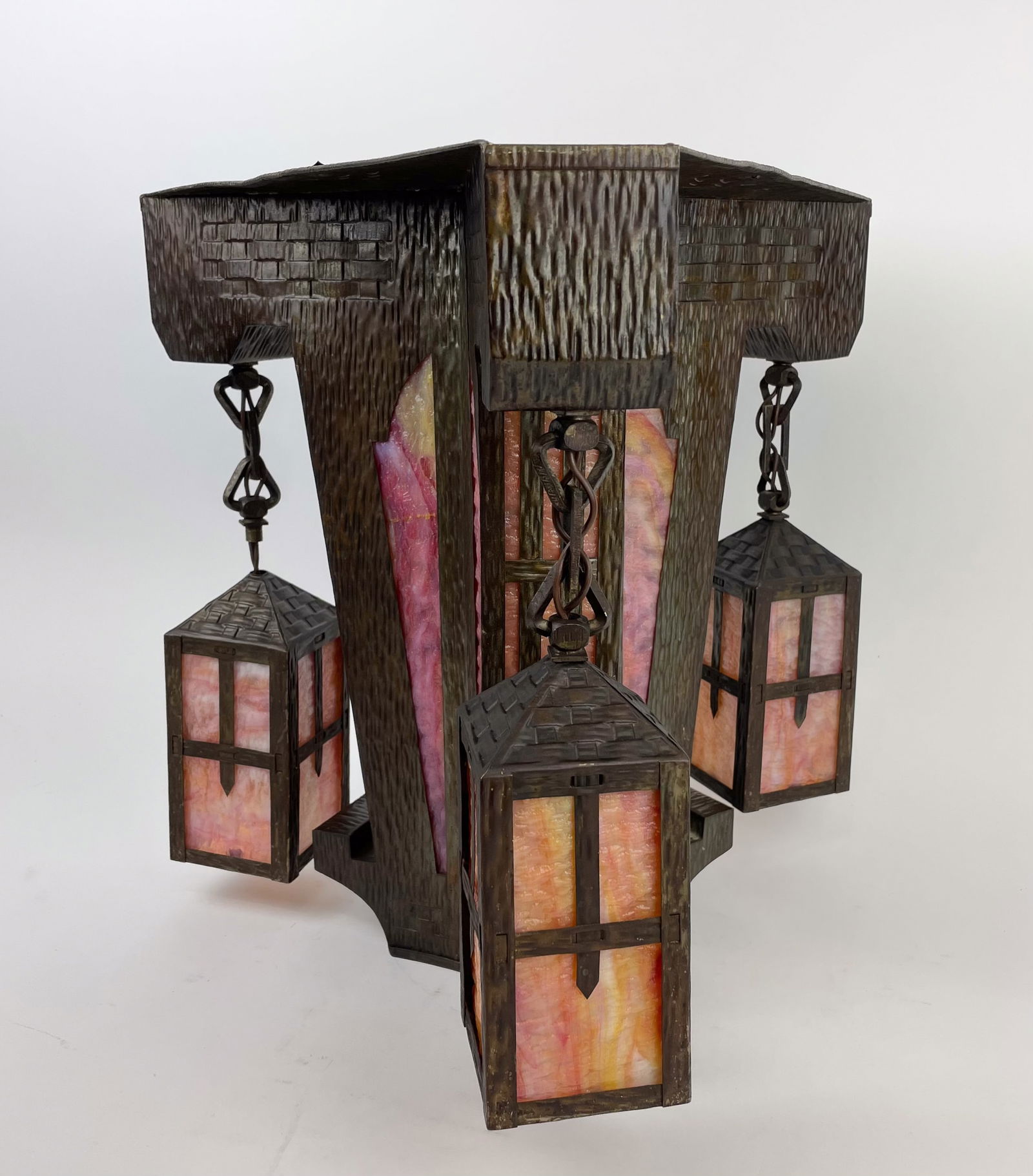 Arts & Crafts Hammered Copper Slag Glass Light Fixture (1 of 9)